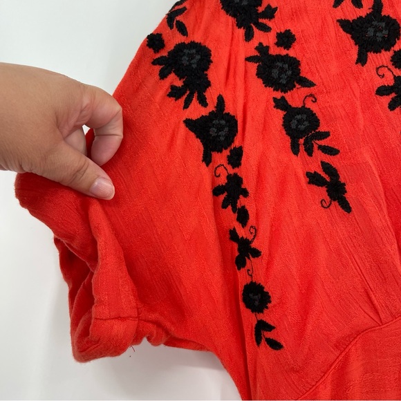 Free People Love to Love You Reddish Orange Embroidered Button-Up Midi Dress - Picture 7 of 16